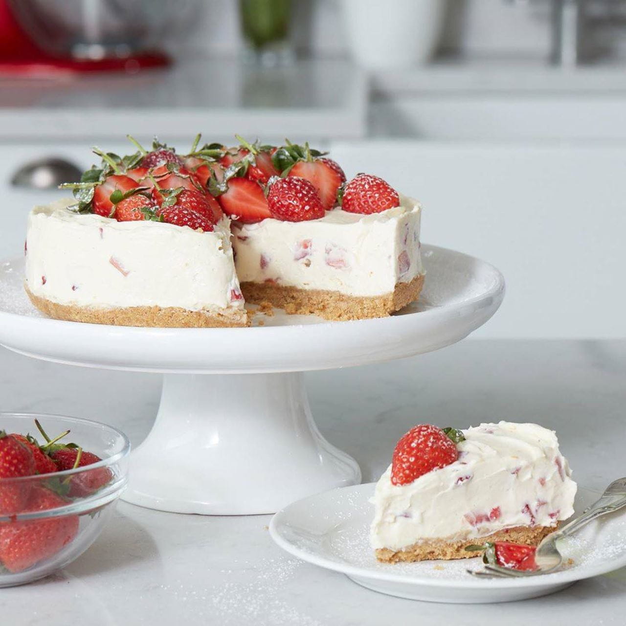 recipe image JUDY MURRAY’S VEGAN NO BAKE STRAWBERRY CHEESECAKE