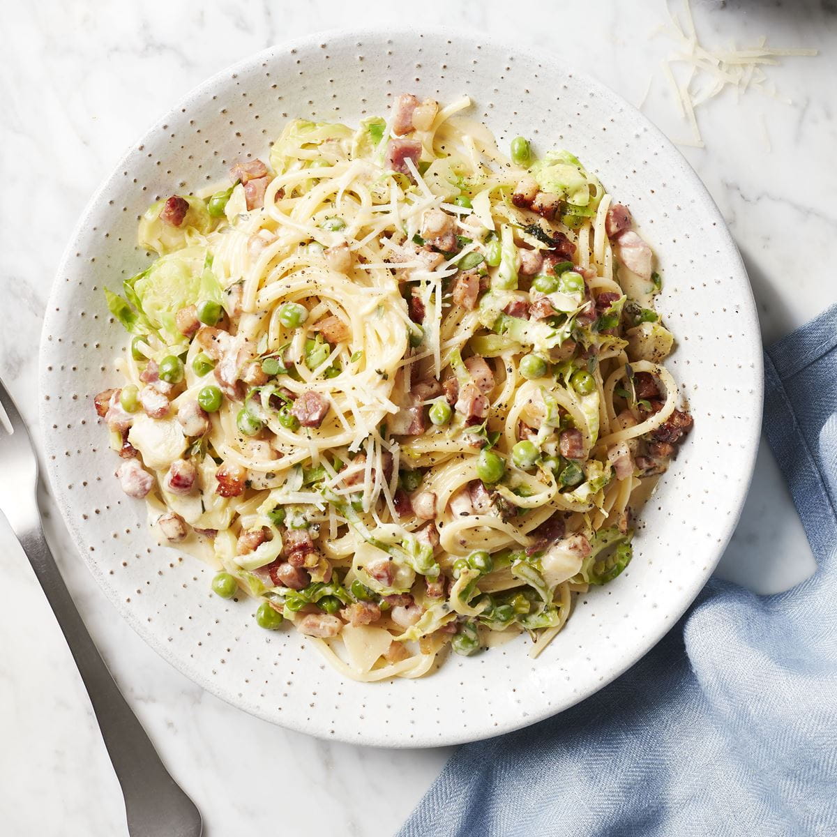 recipe image Creamy Brussel Sprout Spaghetti